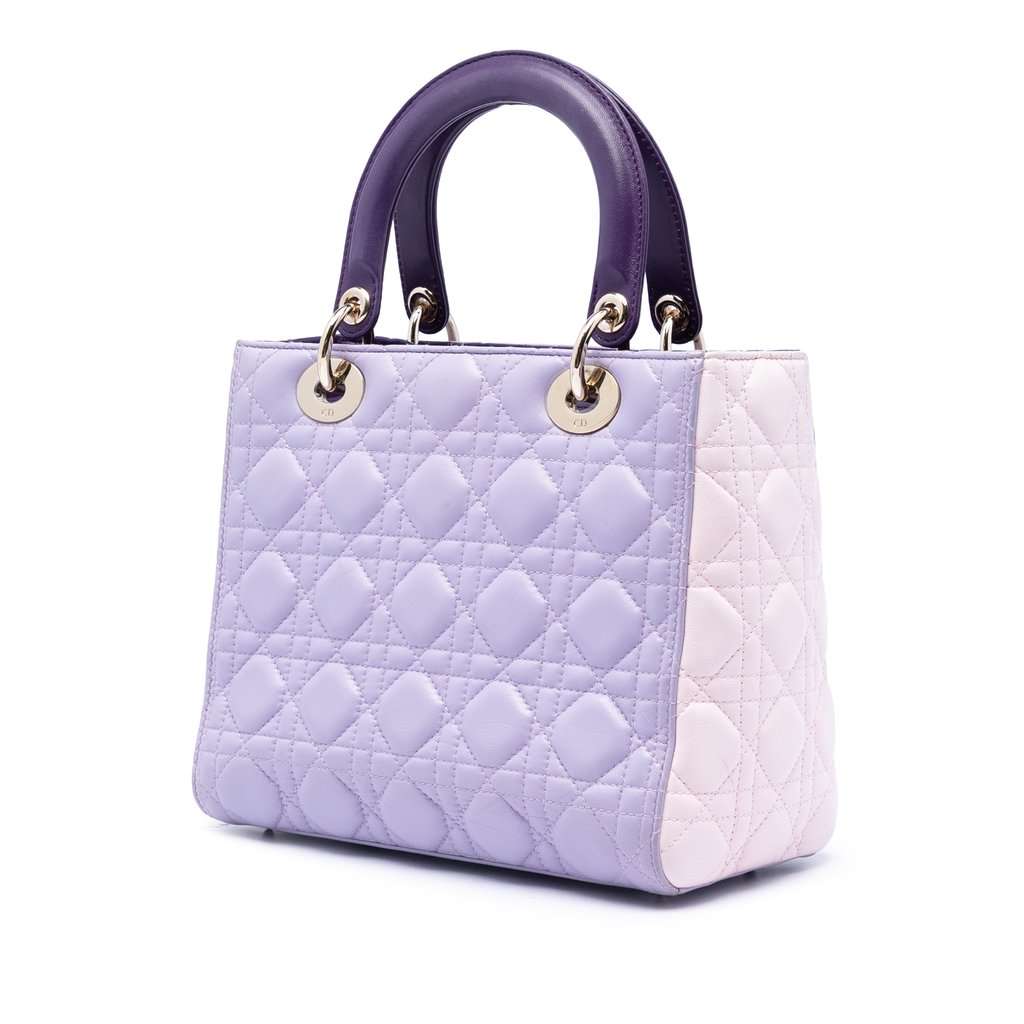 Dior Medium Tricolor Lambskin Cannage Lady Dior Purple Leather Very good condition - Back View