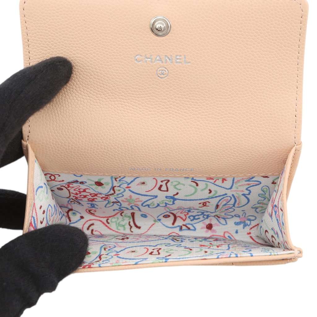 Chanel CC Quilted Caviar Card Holder Beige Leather Very good - Box View