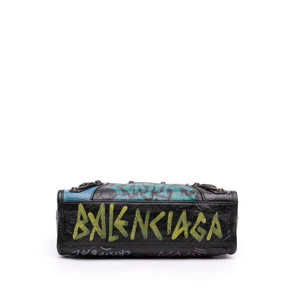 Balenciaga Mini Lambskin Motocross Graffiti All Over Classic City Satchel Black Leather Very good - Inside View