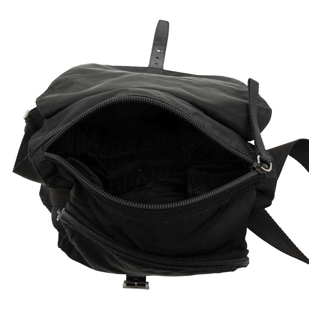 Prada Tessuto Zip Buckle Messenger Bag Black Very good - Model View