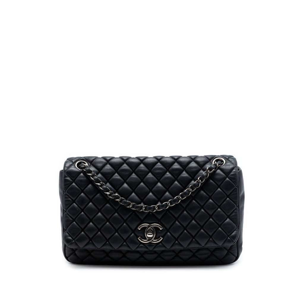 Chanel Large Quilted Iridescent Calfskin New Bubble Flap Black Leather Very good condition - Front View