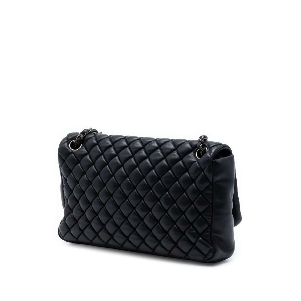 Chanel Large Quilted Iridescent Calfskin New Bubble Flap Black Leather Very good condition - Back View