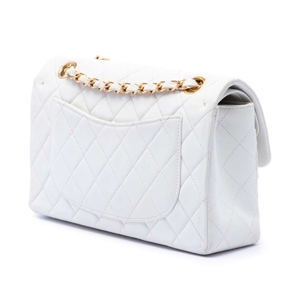 Chanel Small Classic Lambskin Double Flap White Leather Very good condition - Back View