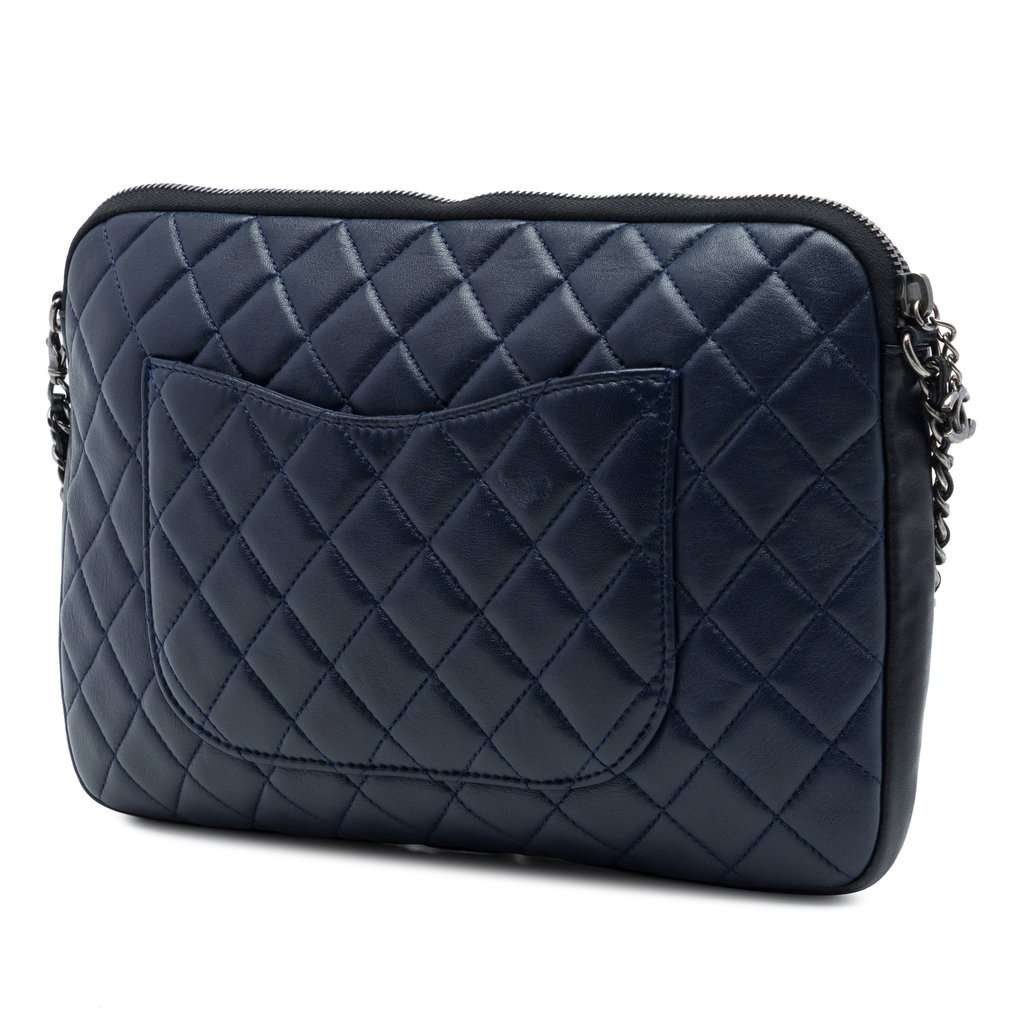 Chanel Small Quilted Lambskin Girl Clutch on Chain Blue Leather Very good - Back View