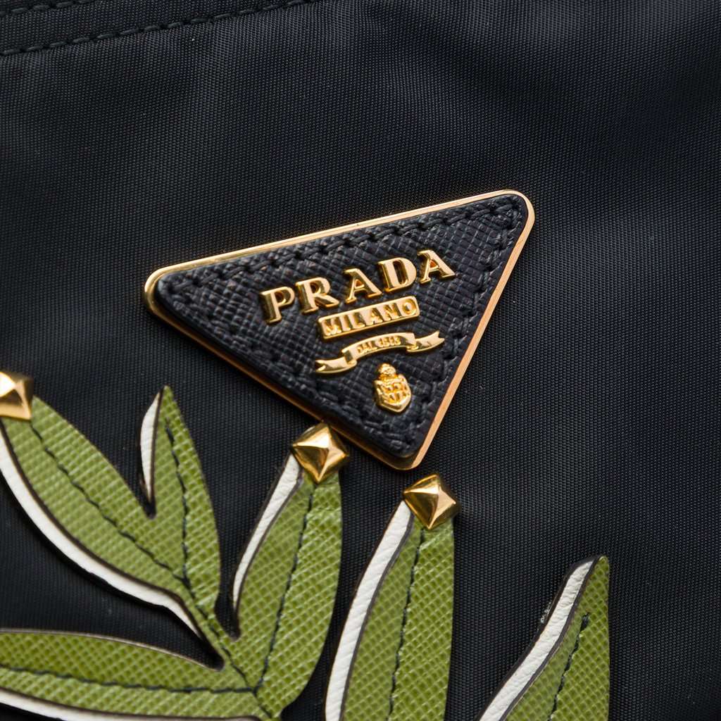 Prada Saffiano Trimmed Tessuto Parrot Applique Tote Black Very good - Box View