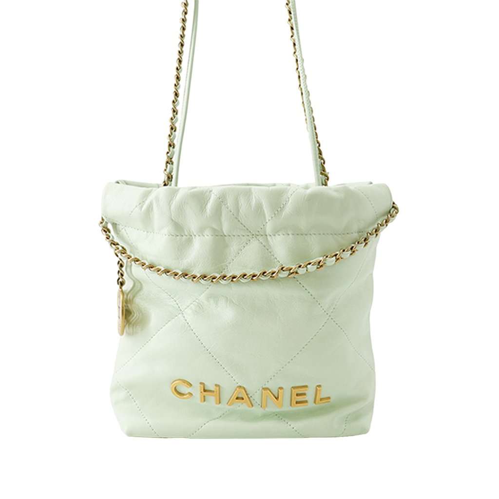 Chanel Mini Shiny Calfskin 22 Handbag Green Leather Very good condition - Front View
