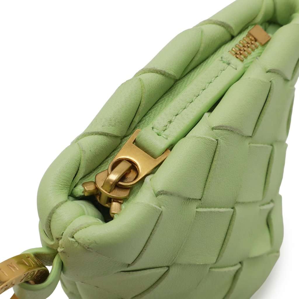 Bottega Veneta Nappa Intrecciato Cup Coin Pouch with Strap Green Leather Very good - Box View