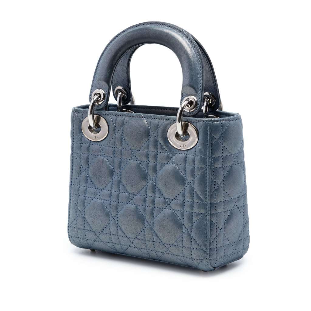 Dior Mini Iridescent Lambskin Cannage Lady Dior Blue Leather Very good condition - Back View