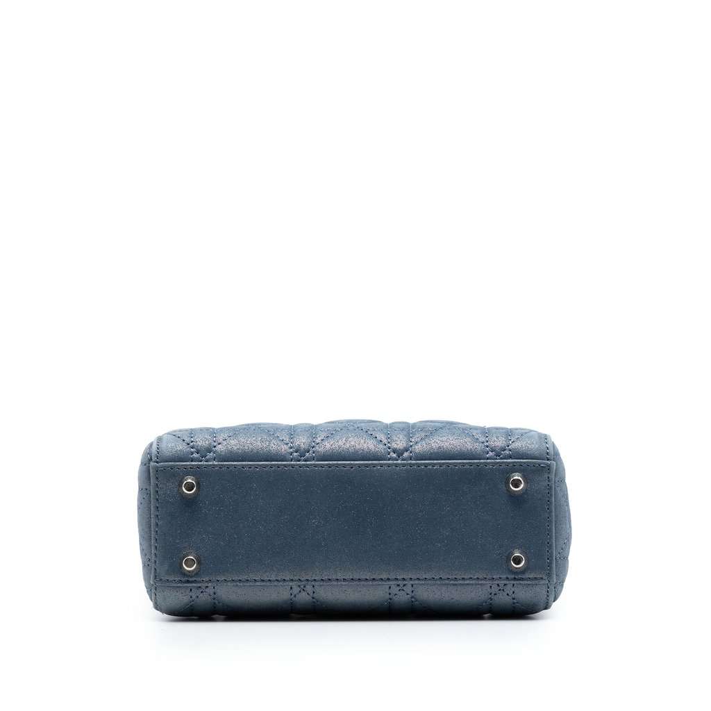 Dior Mini Iridescent Lambskin Cannage Lady Dior Blue Leather Very good condition - Inside View