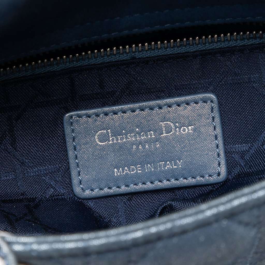 Dior Mini Iridescent Lambskin Cannage Lady Dior Blue Leather Very good condition - Box View