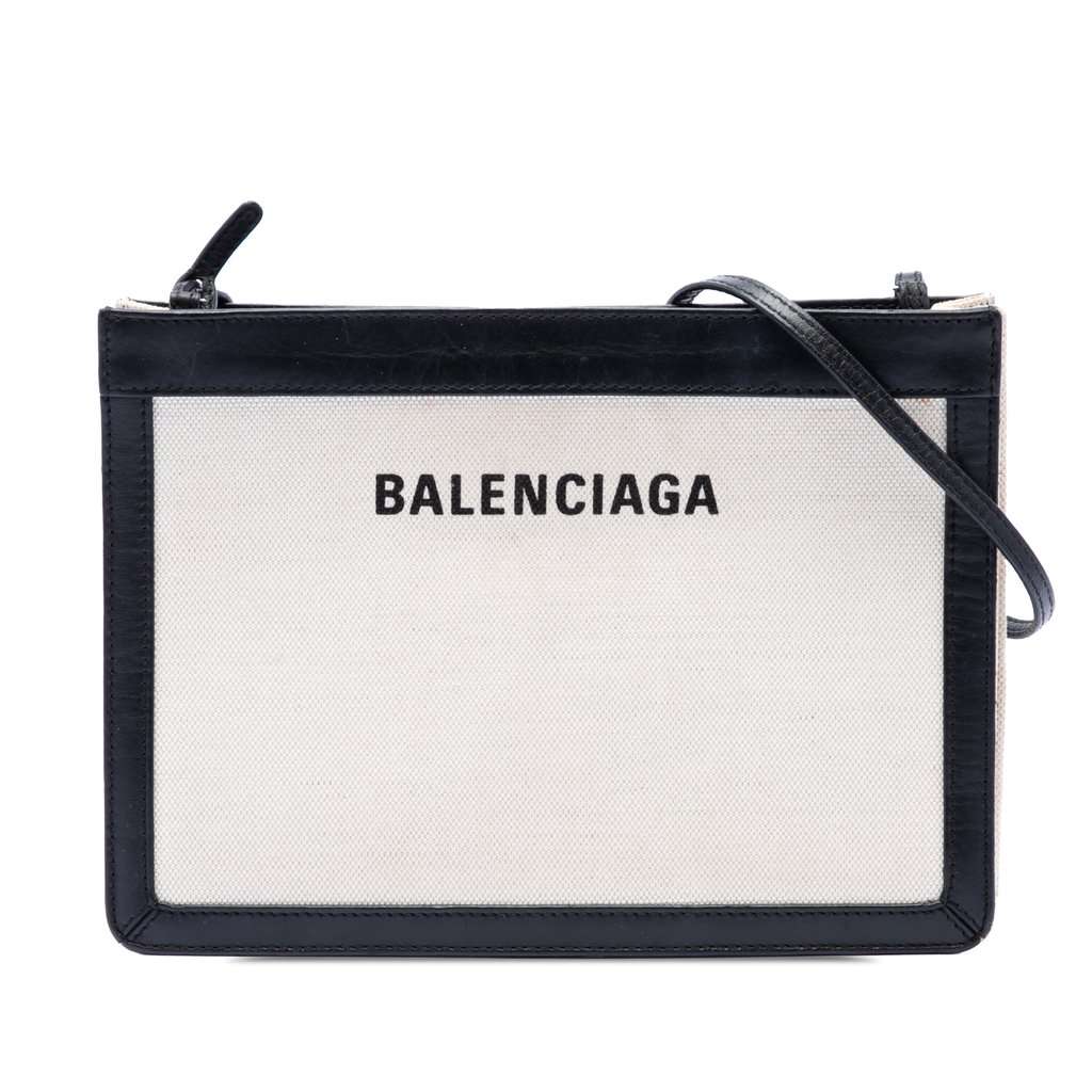 Balenciaga Canvas Navy Pochette M Crossbody White Very good - Front View
