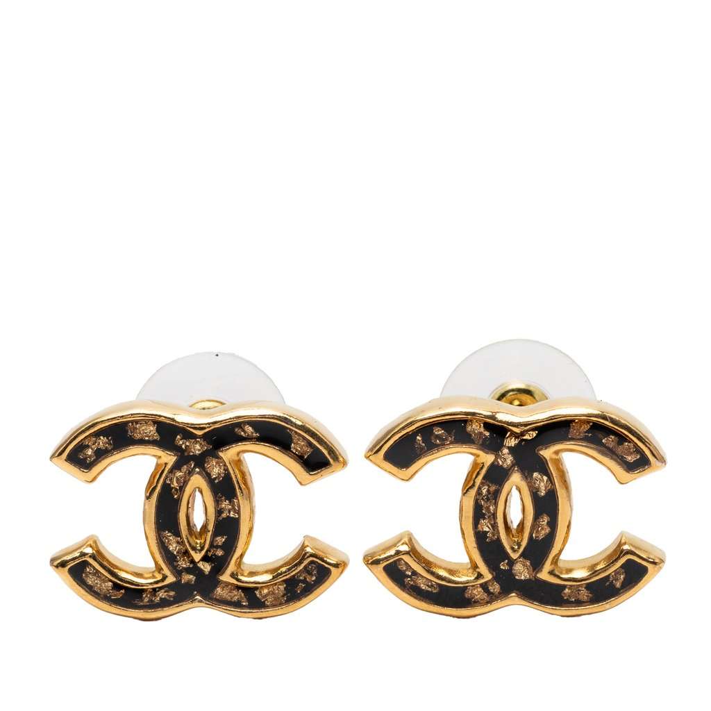Chanel CC Gold Plated Resin Push Back Earrings Gold Metal Very good - Front View