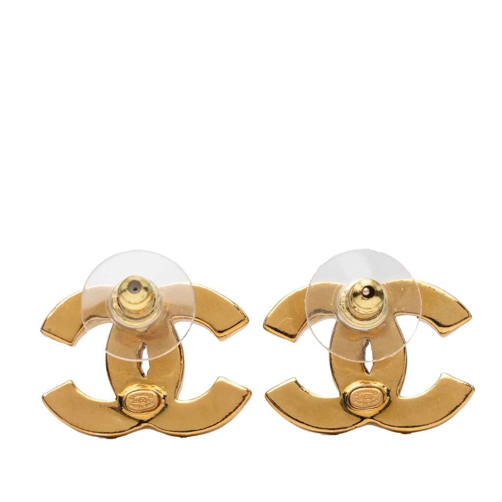 Chanel CC Gold Plated Resin Push Back Earrings Gold Metal Very good - Back View