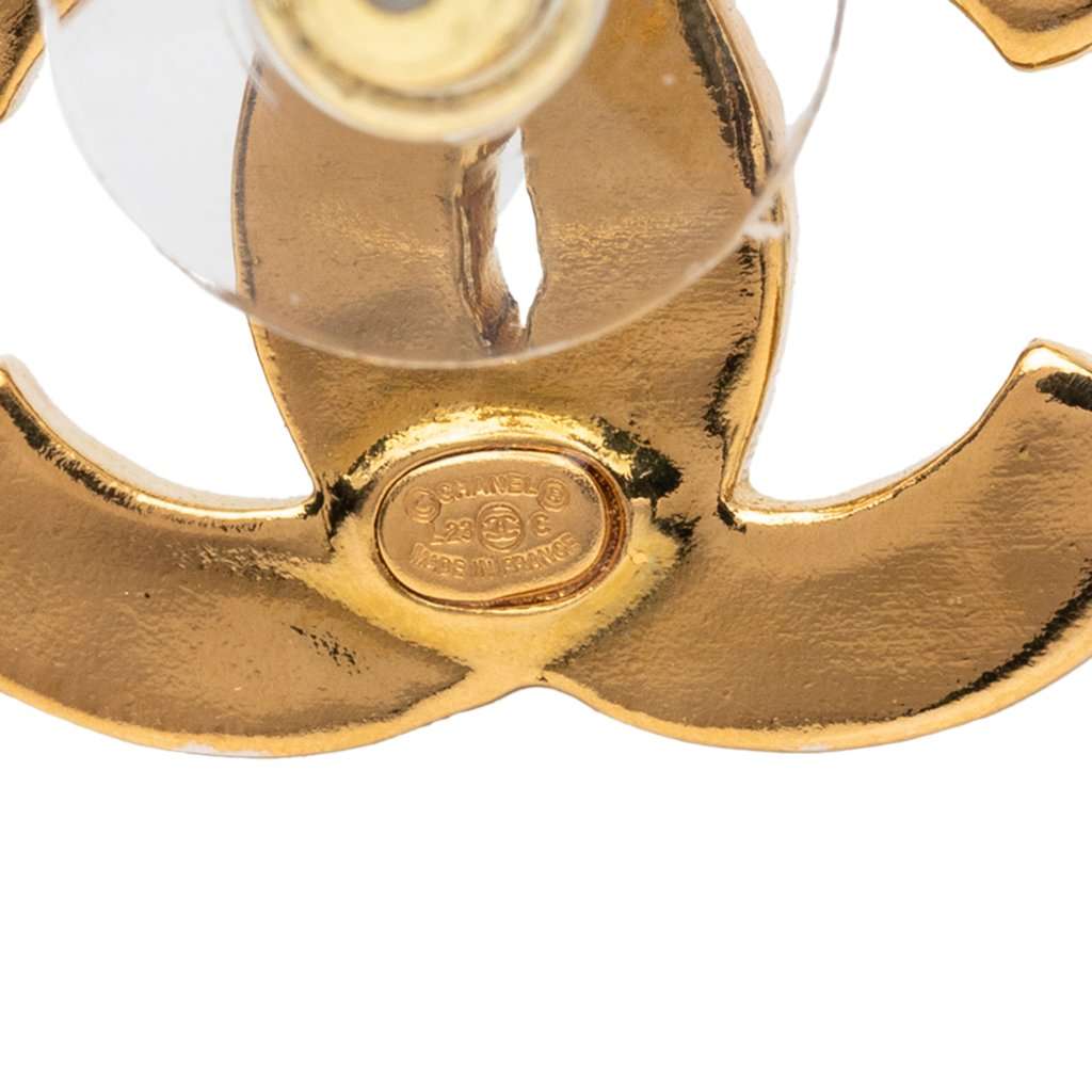 Chanel CC Gold Plated Resin Push Back Earrings Gold Metal Very good - Inside View