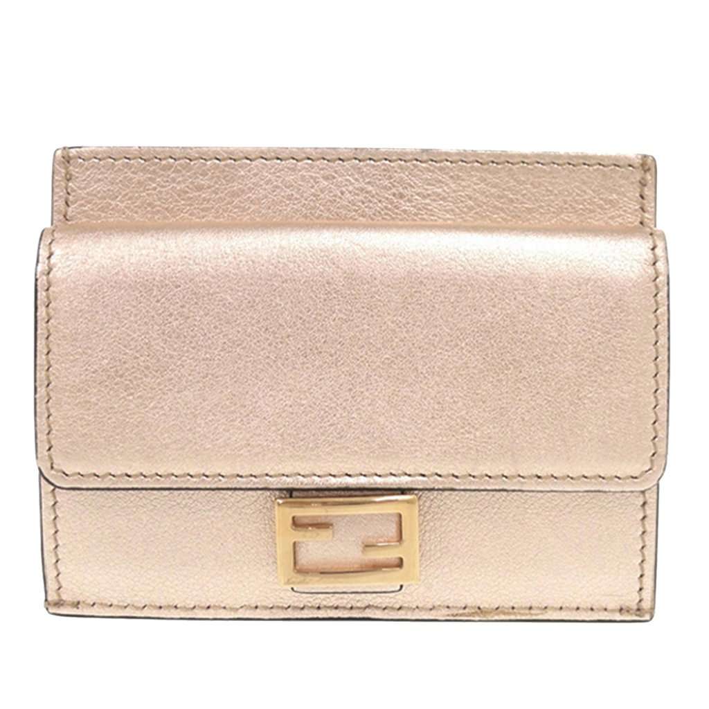 Fendi Metallic Calfskin FF 1974 Baguette Card Holder Pink Leather Very good condition - Front View