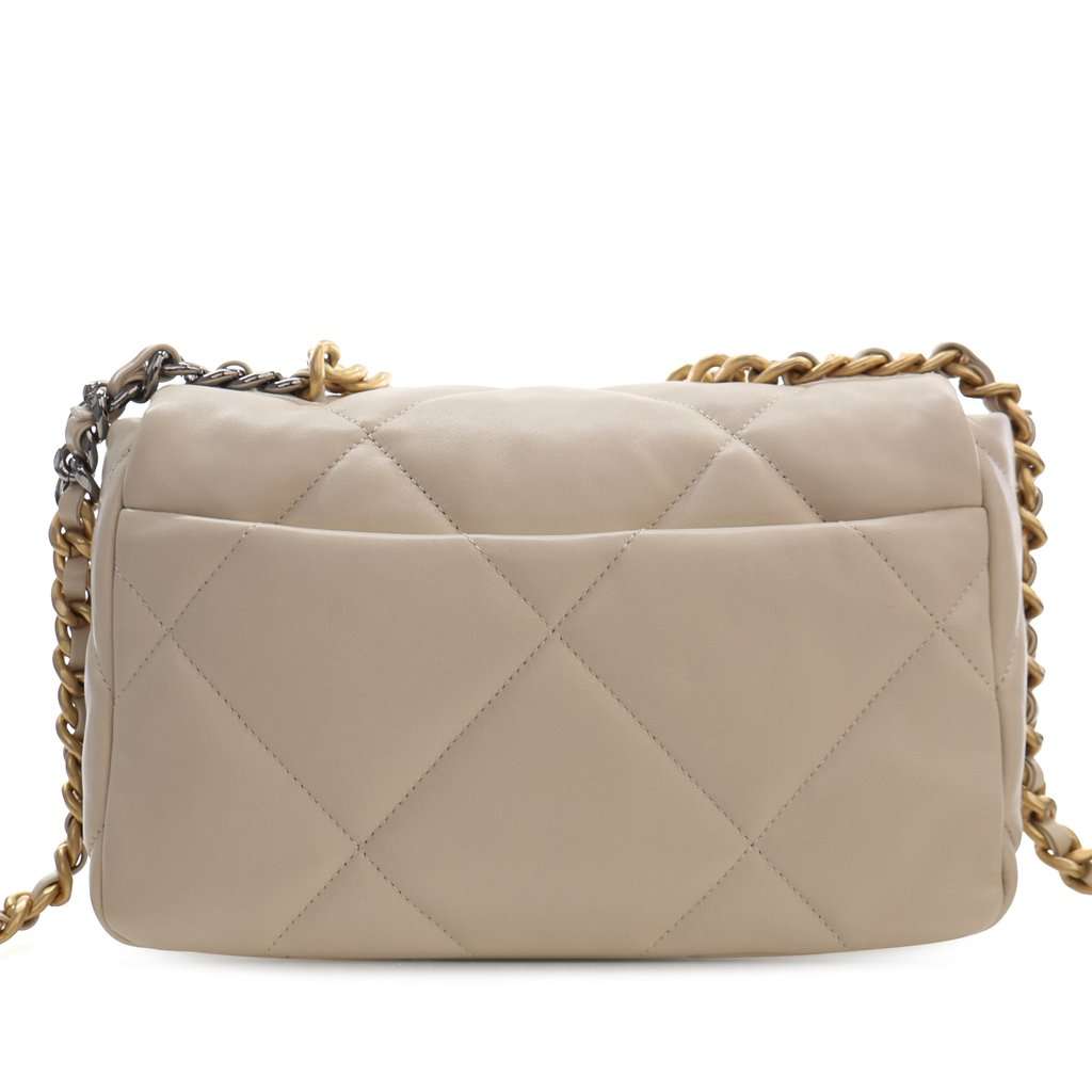 Chanel Medium Lambskin 19 Flap Brown Leather Very good - Back View