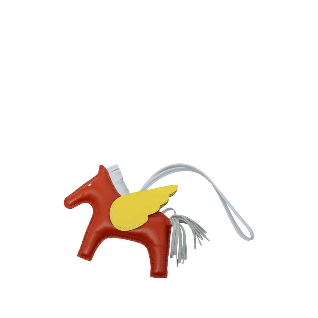Hermès Milo Lambskin and Swift Grigri Rodeo Pegase Bag Charm PM Orange Leather Very good condition - Front View