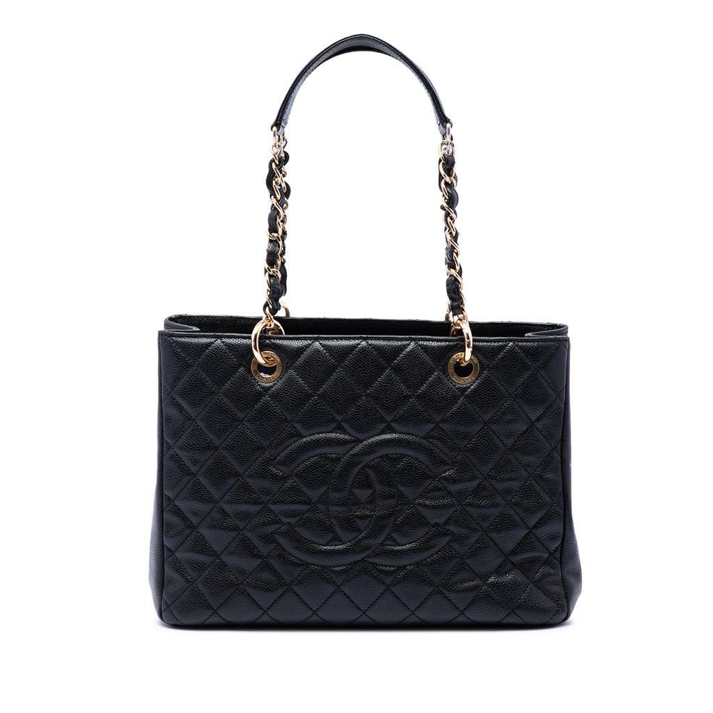 Chanel Caviar Grand Shopping Tote Black Leather Very good - Front View