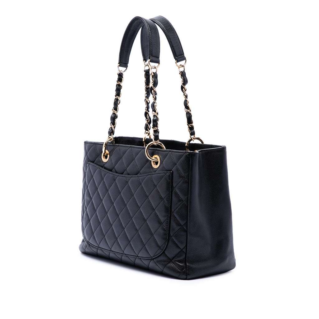 Chanel Caviar Grand Shopping Tote Black Leather Very good - Back View