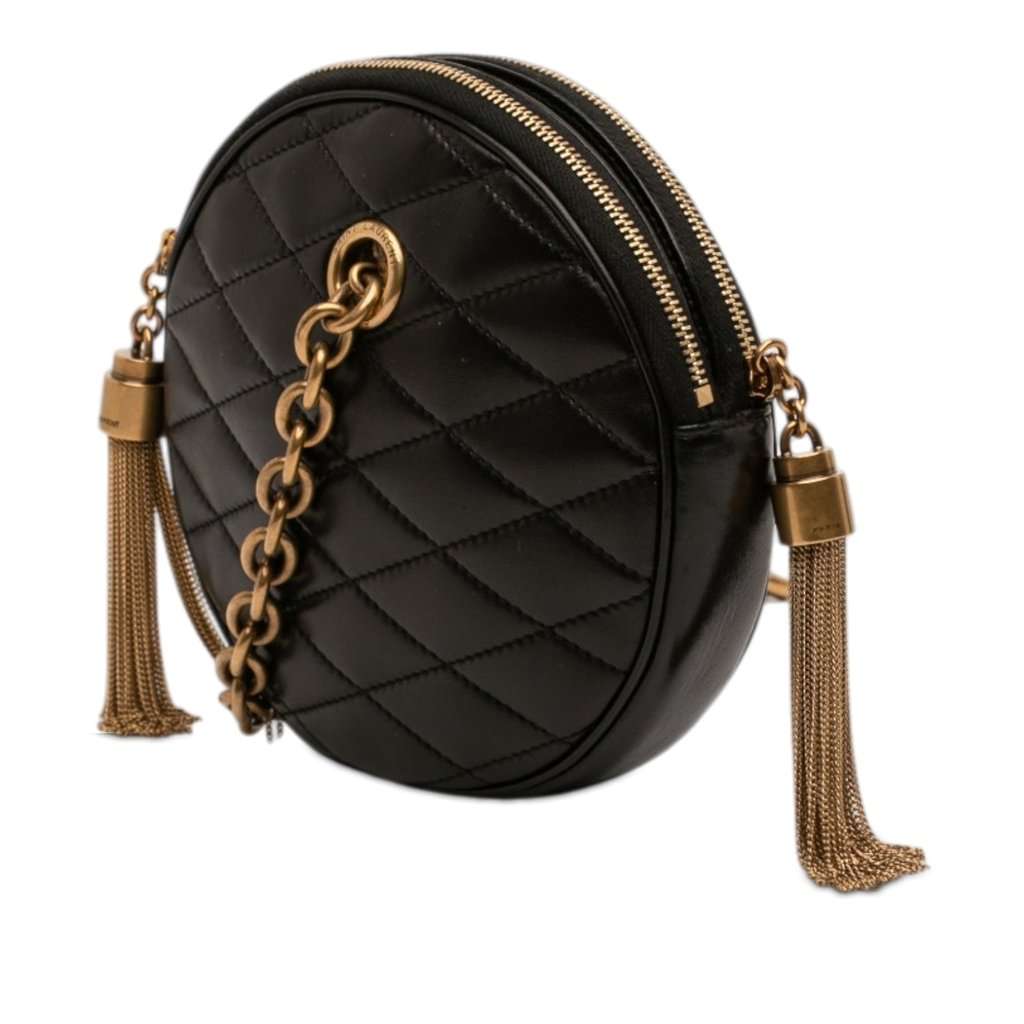 Saint Laurent Quilted Le Maillon Round Tassel Chain Crossbody Black Leather Very good - Back View