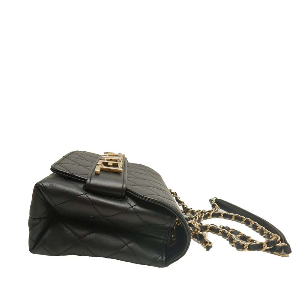 Chanel Medium Quilted Lambskin Logo Enchained Flap Black Leather Very good - Inside View