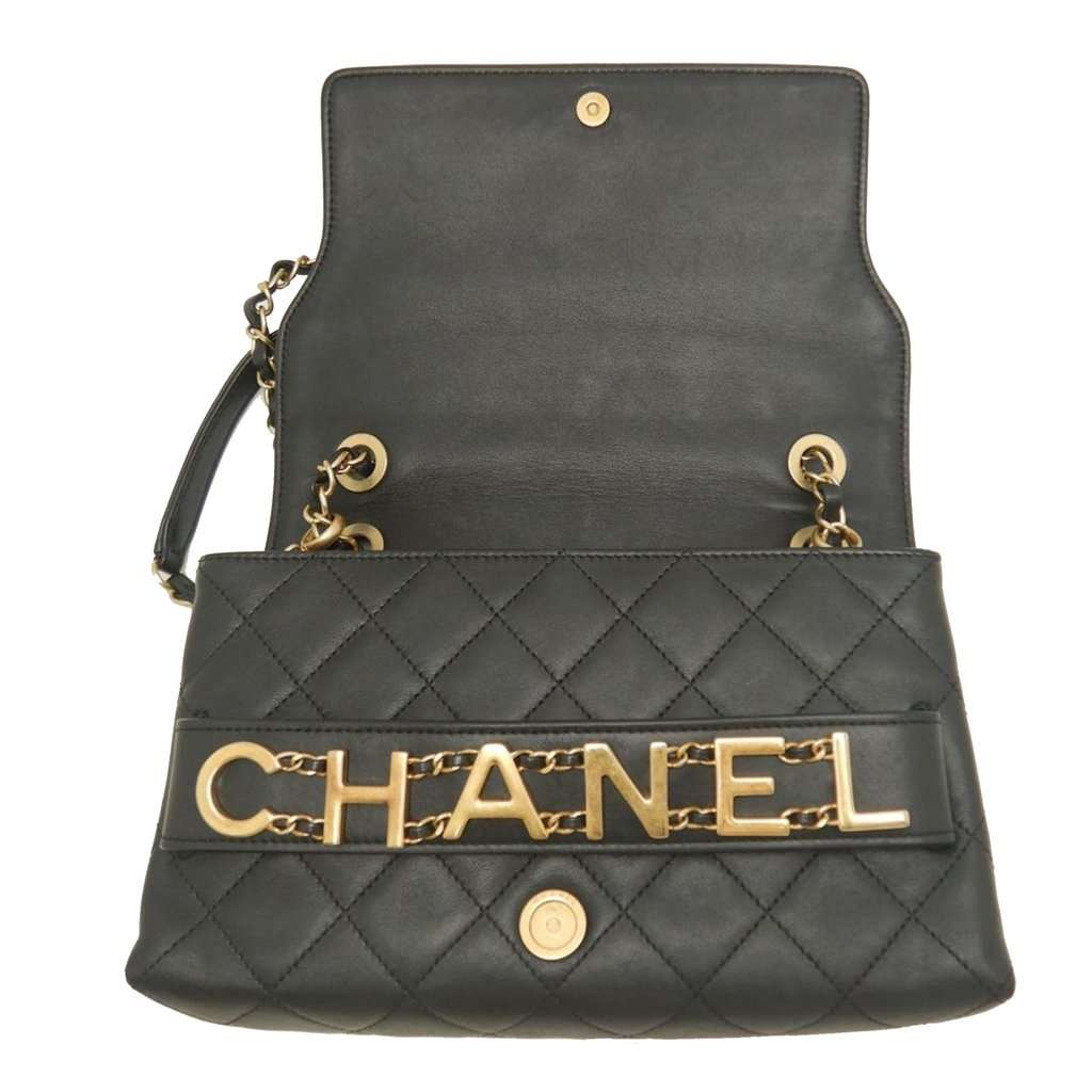Chanel Medium Quilted Lambskin Logo Enchained Flap Black Leather Very good - Box View