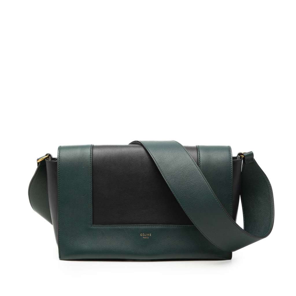 Celine Medium Shiny Smooth Calfskin Frame Shoulder Bag Green Leather Very good condition - Front View