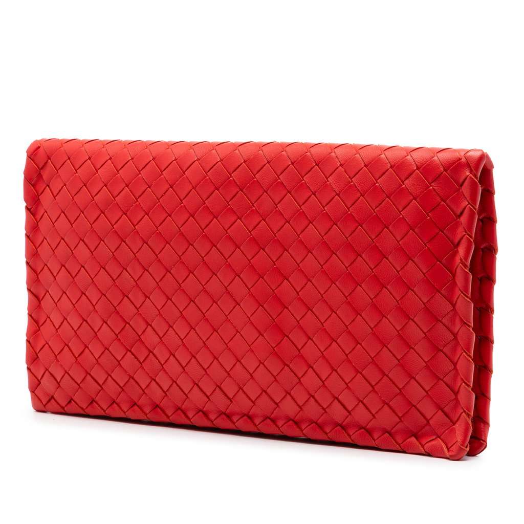 Bottega Veneta Nappa Intrecciato Turn Lock Clutch Red Leather Very good condition - Back View