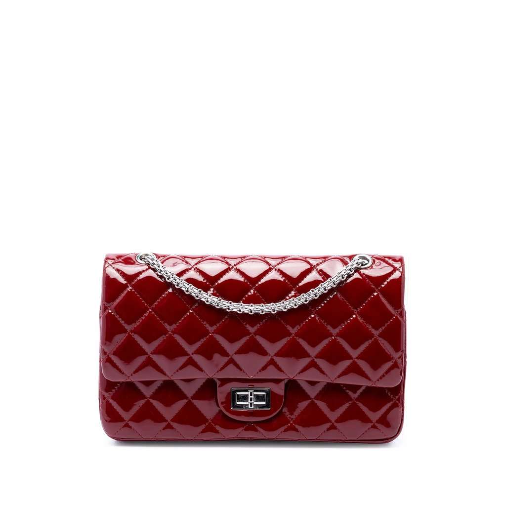 Chanel Quilted Patent Reissue 2.55 Double Flap 227 Red Leather Very good condition - Front View