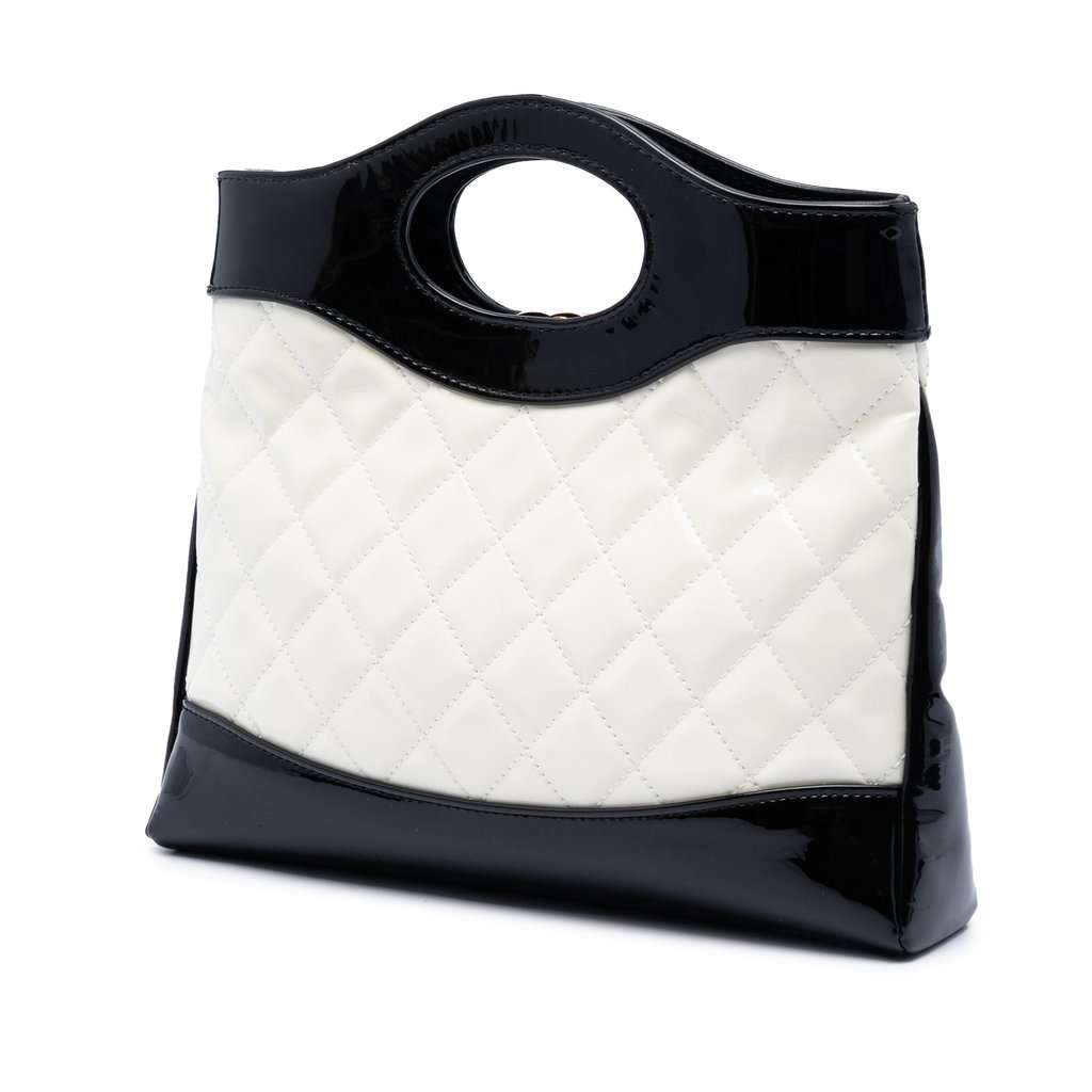 Chanel Mini Bicolor Quilted Patent 31 Shopping Bag White Leather Very good condition - Back View