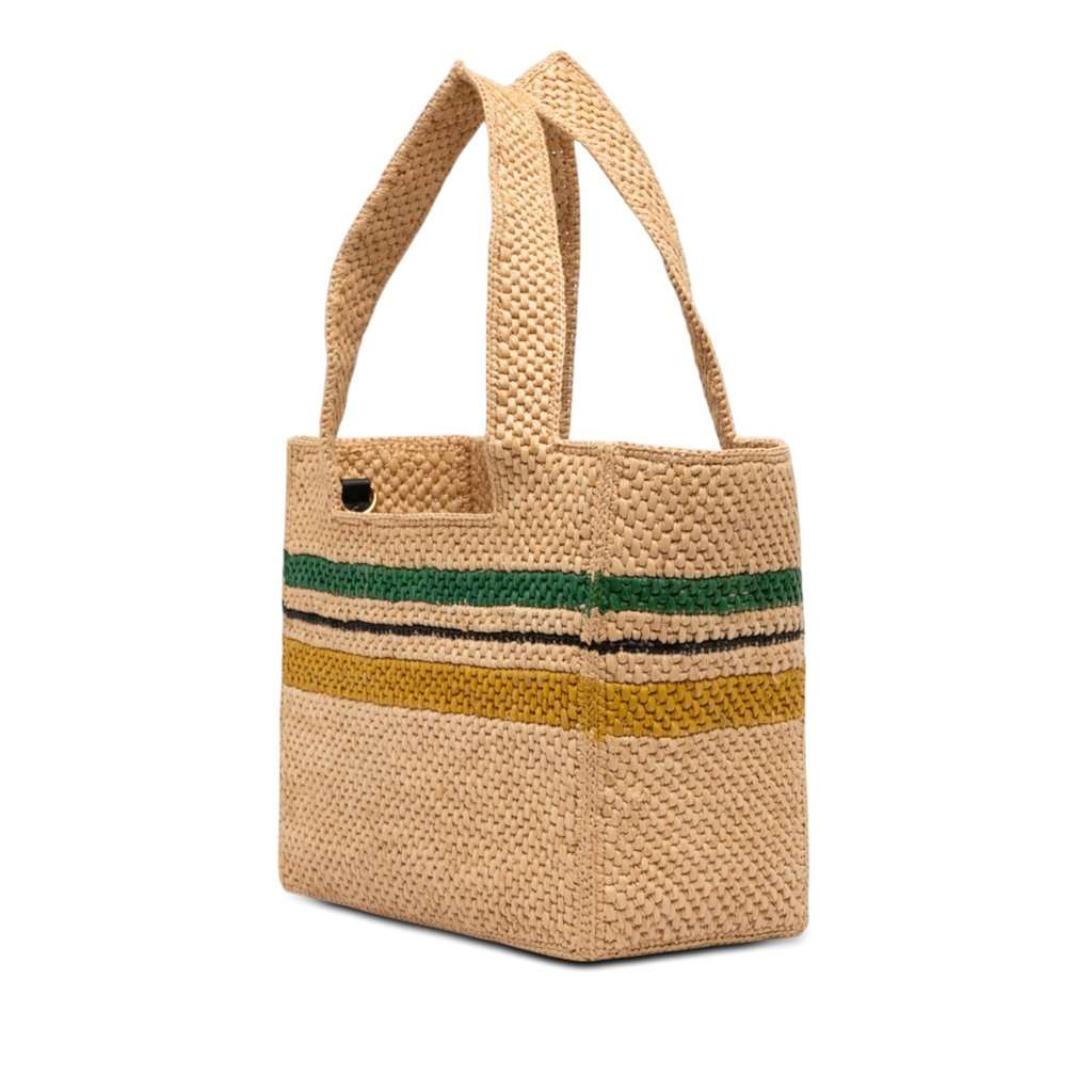 LOEWE Paulas Ibiza Medium Raffia Striped Font Tote Beige Very good condition - Back View