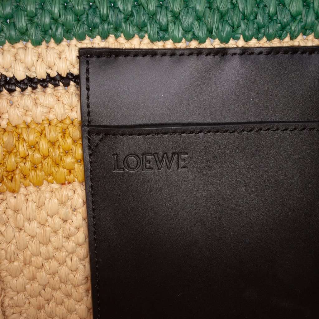LOEWE Paulas Ibiza Medium Raffia Striped Font Tote Beige Very good condition - Box View
