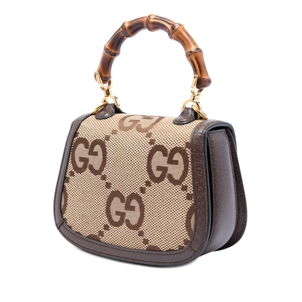 Gucci Mini Jumbo GG Canvas 1947 Bamboo Top Handle Bag Beige Very good condition - Back View