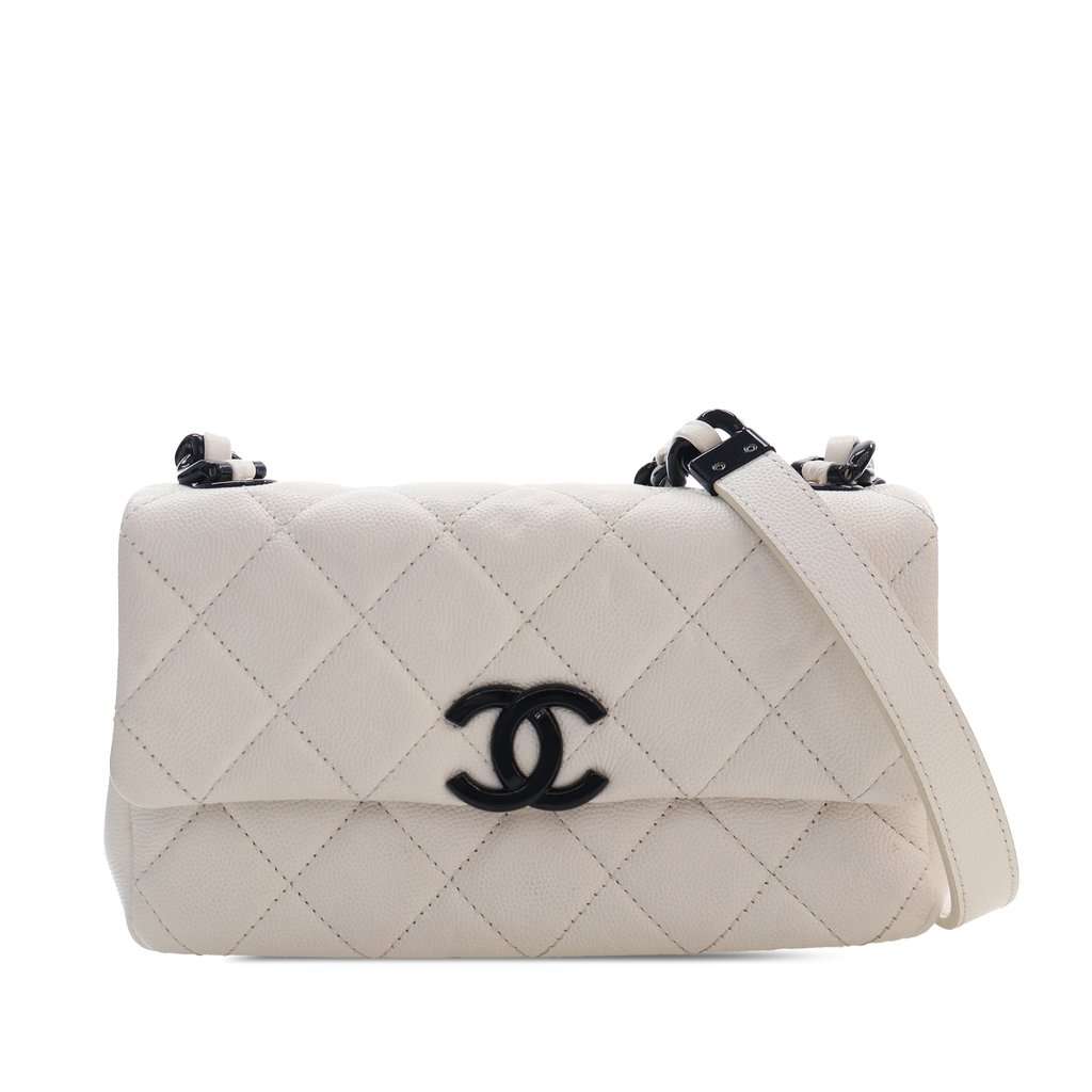 Chanel Small Quilted Caviar My Everything Flap White Leather Very good condition - Front View