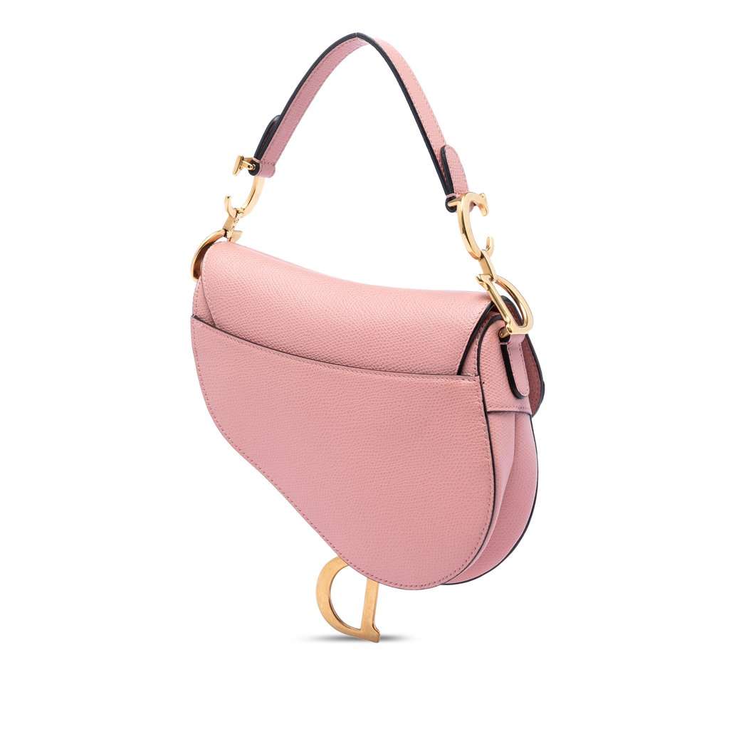 Dior Mini Grained Calfskin Saddle Bag Pink Leather Very good condition - Back View
