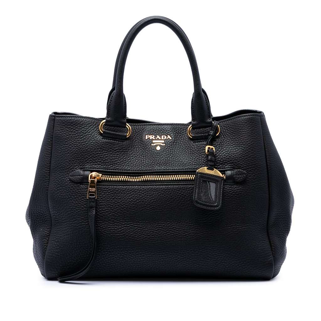 Prada Vitello Phenix Open Convertible Tote Black Leather Very good condition - Front View