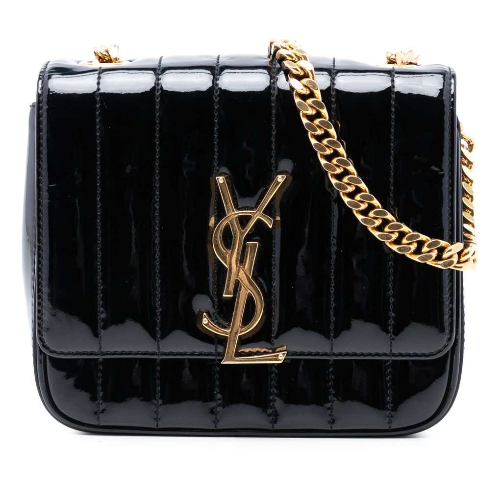 Saint Laurent Small Patent Monogram Vicky Chain Bag Black Leather Very good condition - Front View