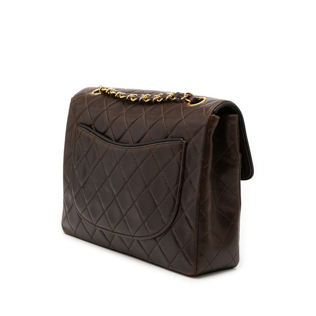 Chanel CC Bicolor Quilted Lambskin Piping Single Flap Brown Leather Good condition - Back View