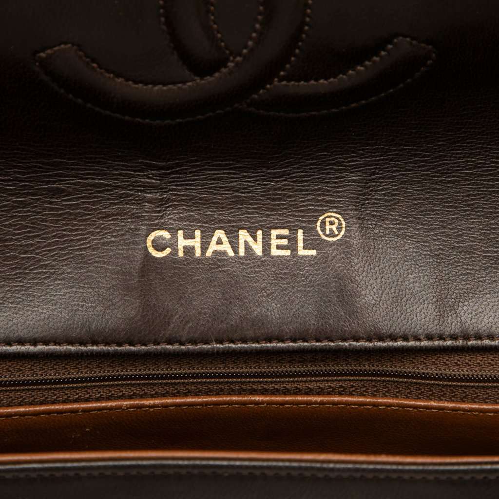 Chanel CC Bicolor Quilted Lambskin Piping Single Flap Brown Leather Good condition - Box View