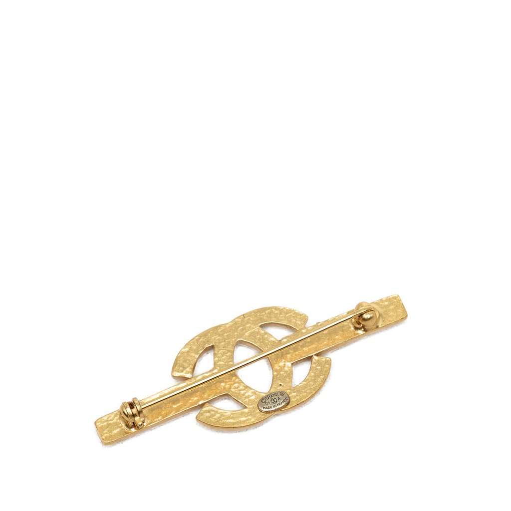 Chanel CC Gold Plated Strass Bar Brooch Gold Metal Very good - Back View