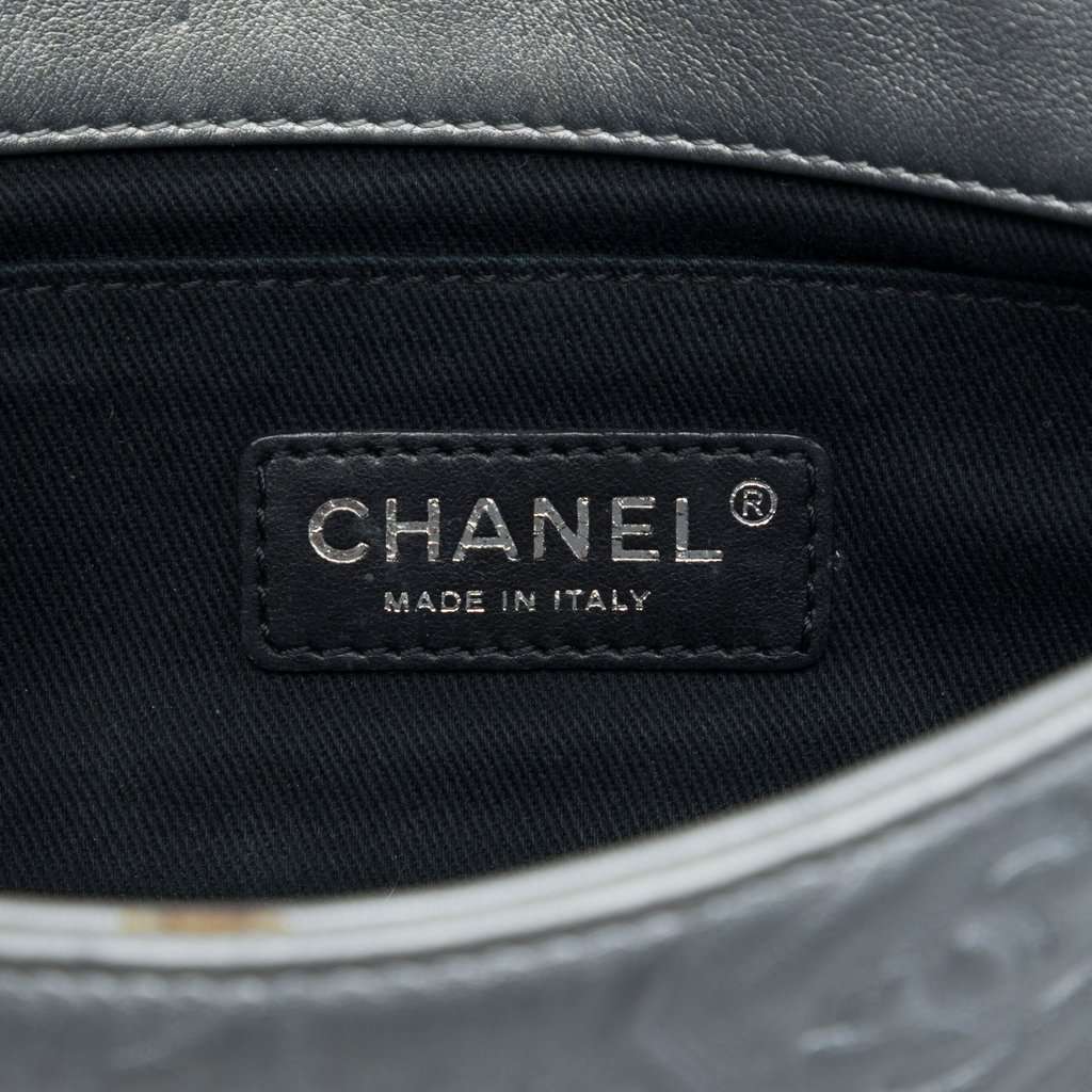 Chanel Small Embossed Metallic Calfskin Precious Symbols Flap Silver Leather Very good condition - Box View