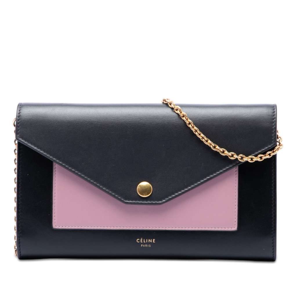 Celine Bicolor Leather Pocket Envelope Wallet On Chain Black Leather Very good - Front View