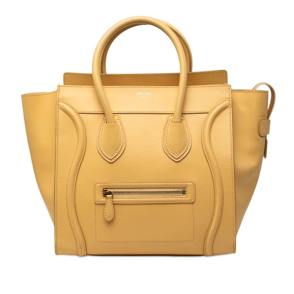 Celine Mini Drummed Calfskin Luggage Tote Yellow Leather Very good condition - Front View