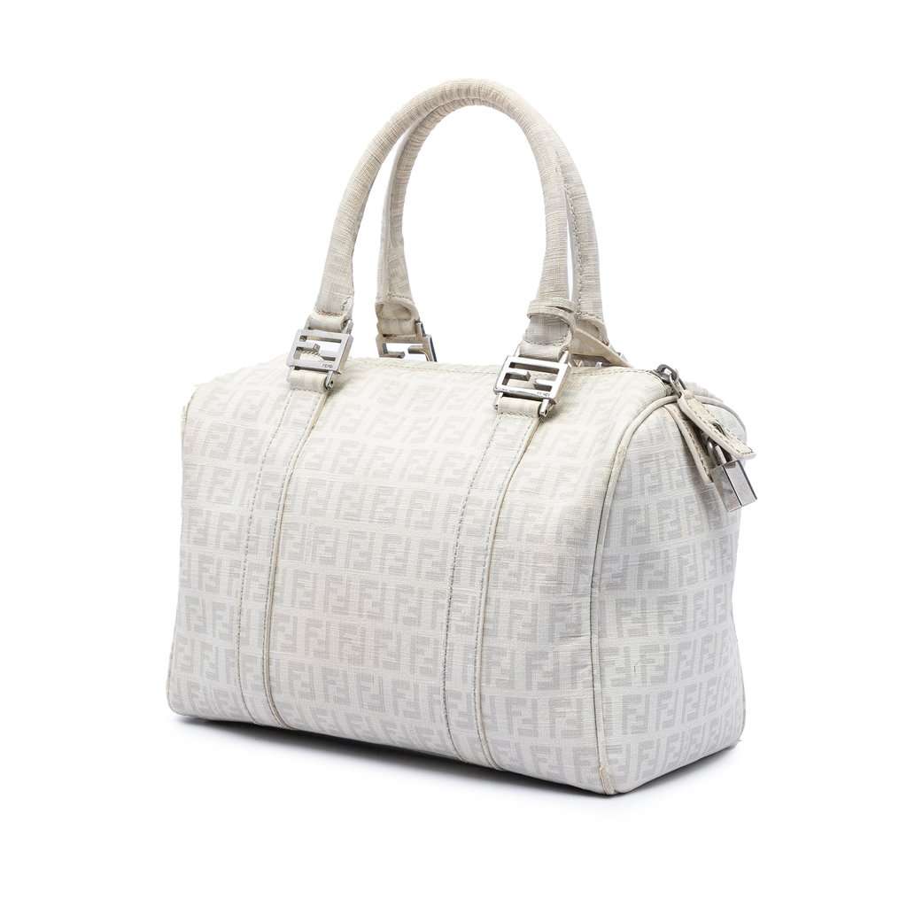 Fendi Zucchino Coated Canvas Boston Bag White Good condition - Back View