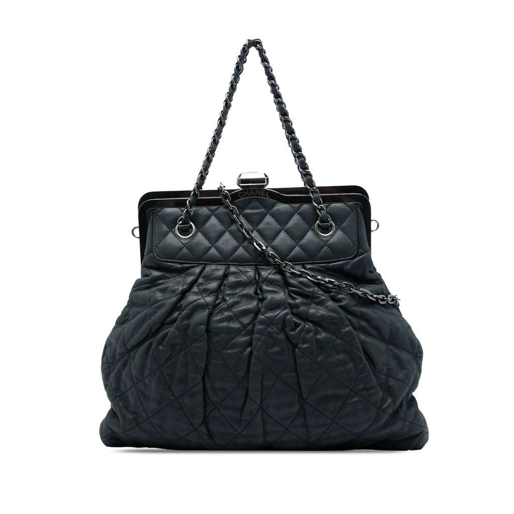 Chanel Quilted Iridescent Calfskin Chic Quilt Frame Satchel Black Leather Very good - Front View