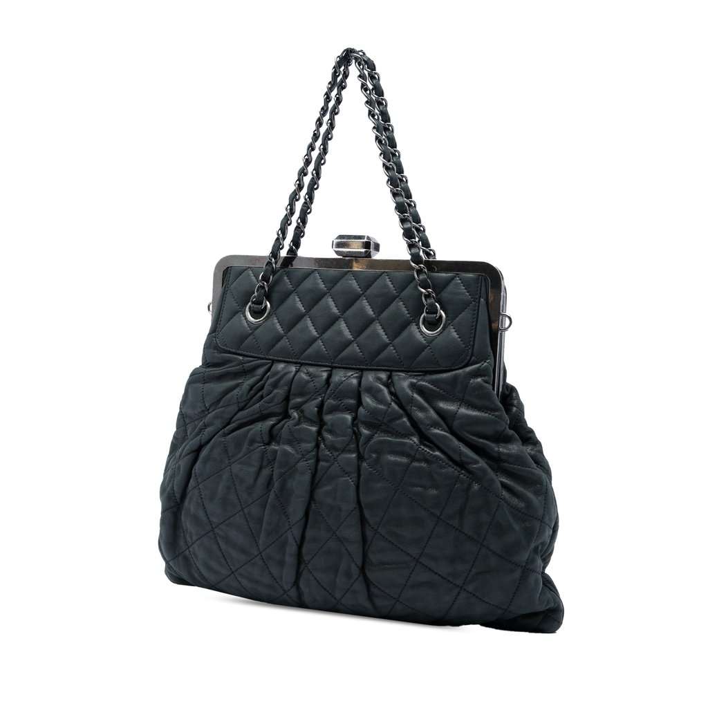 Chanel Quilted Iridescent Calfskin Chic Quilt Frame Satchel Black Leather Very good - Back View