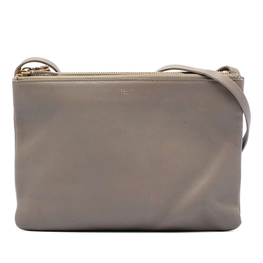 Celine Large Lambskin Trio Crossbody Brown Leather Very good condition - Front View
