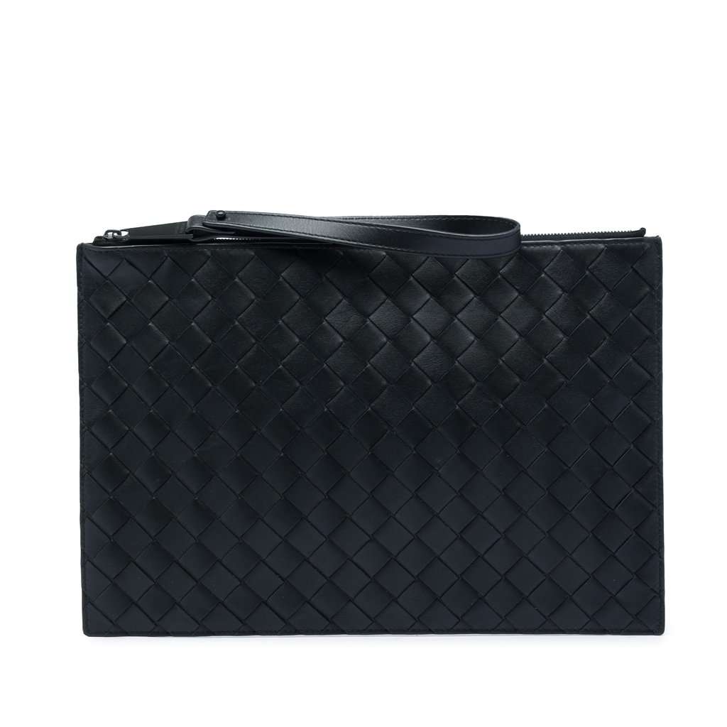 Bottega Veneta Nappa Intrecciato Clutch Black Leather Very good - Front View