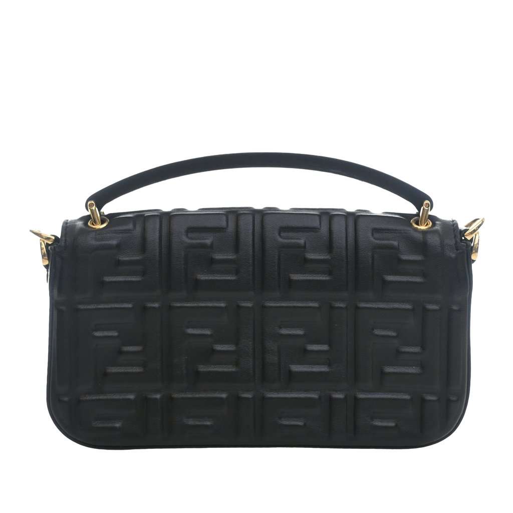 Fendi Zucca Embossed Leather Baguette Phone Pouch Satchel Black Leather Very good condition - Model View