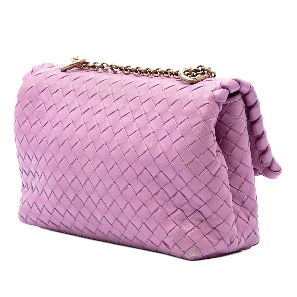 Bottega Veneta Baby Nappa Intrecciato Olimpia Crossbody Pink Leather Very good condition - Back View